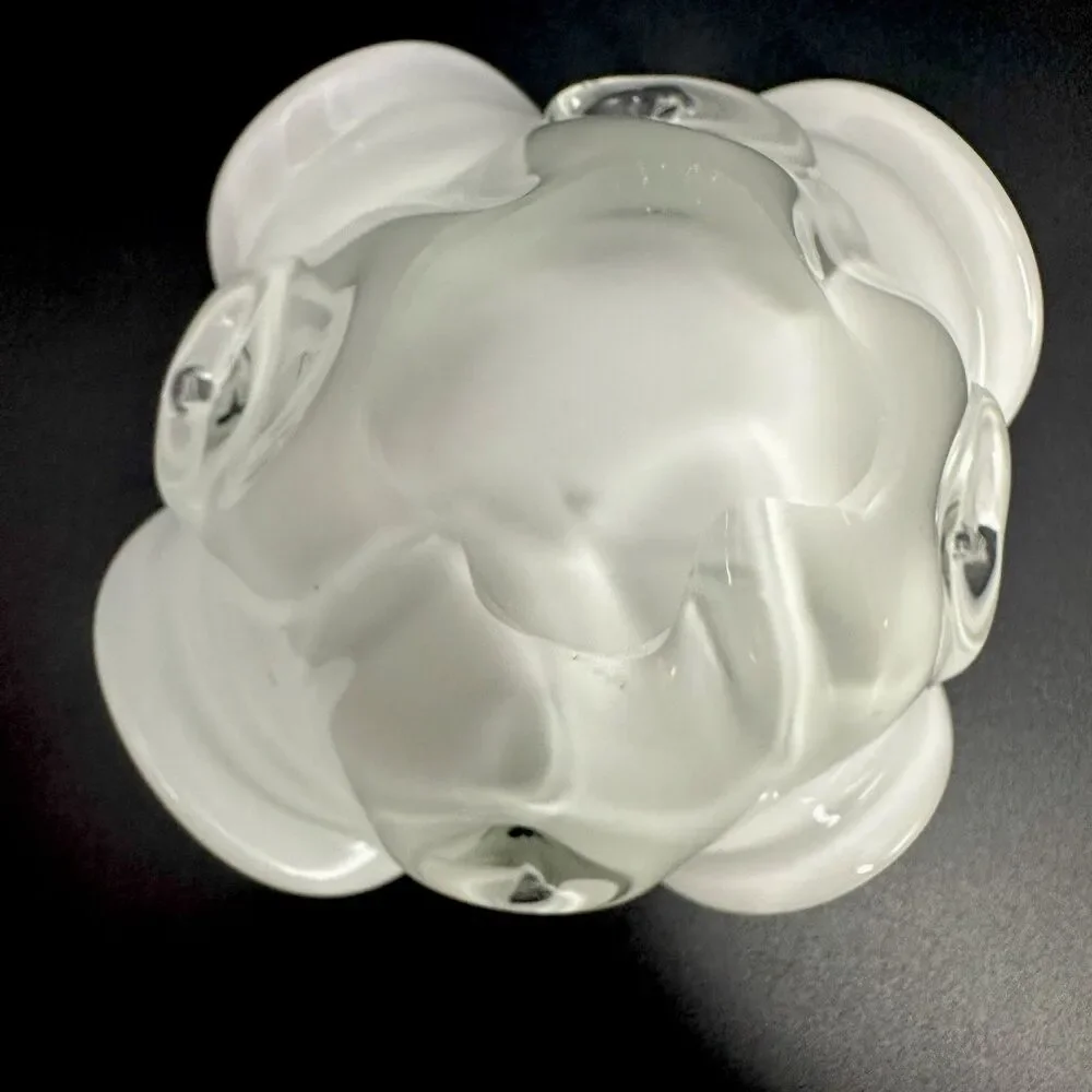 Vtg White Cased Art Glass Handkerchief Bowl MCM Sculptural Decor Murano Style